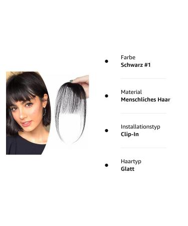 Clip-in Bangs | 100% Remy Real Hair Fringe Extension | Natural Glatt Black | International Shipping - Buy Online on GoSupps.com