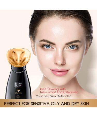 Nano Ionic Facial Steamer - LCD Display, Hot Mist Hydrating Moisturizer for Unclogging Pores, Home Spa Quality, Black Gold - Buy Online on GoSupps.com