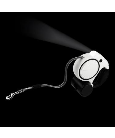 Ultra White Extendable Dog Lead with LED Light & Waste Bag Holder - 5m Retractable Leash for Large Dogs - Reflective & Strong Training Lead for Small, Medium, and Large Dogs - Buy Online on GoSupps.com