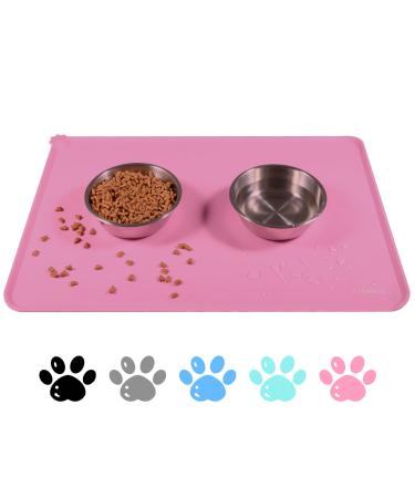 Eetmeet Dog Cat Food Mat, Silicone Dog Bowl Mat for Food and Water, Waterproof Pet Feeding Mat, Pet Food Tray for Floors, Anti-Slip Pet Bowl Mat, Dog Mat with Edges S Pink