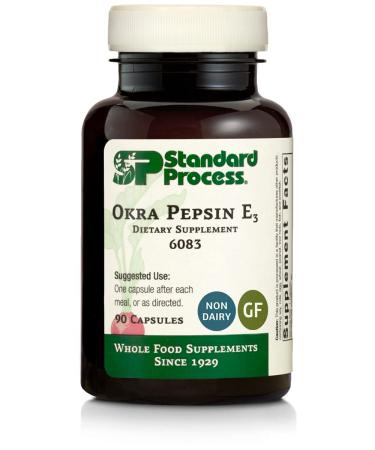 Standard Process Okra Pepsin E3 - Whole Food Digestion and Digestive Health  Cholesterol  Bowel and Bowel Cleanse with Pepsin  Alfalfa  Spanish Moss  Buckwheat and Okra - Gluten Free - 90 Capsules 90 Count (Pack of 1)