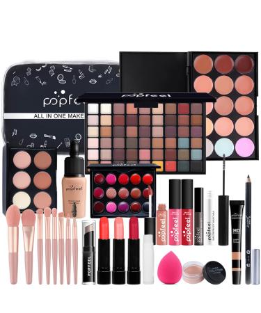 KARUIZI Makeup Kit All-in-one Makeup Gift Set for Women Full Kit, Eyeshadow Palette, Lip Gloss Set, Lipstick, Blush, Foundation, Concealer, Mascara, Eyebrow Pencil,Include Makeup Brush Set (KIT019)