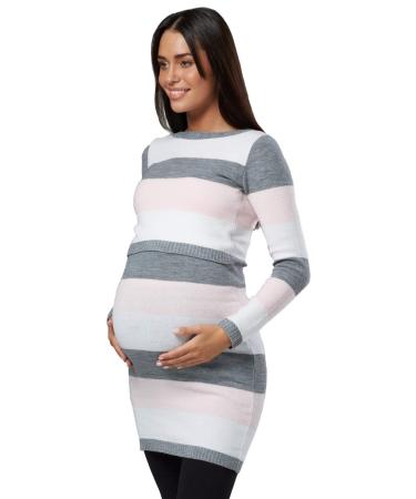 Zeta Ville Women's Maternity Nursing Knitted Tunic Crew Neck Cut Out 453 8-10 Powder Pink