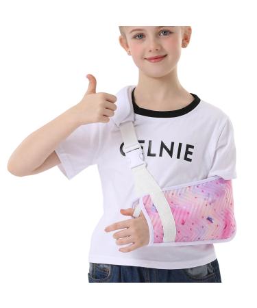 Kids Arm Sling for Shoulder Injury with Removable Shoulder Pad Embossed Printed Fabric Shoulder Immobilizer for Girls Pink Butterfly Medical Arm Sling for Broken Arm (Small)