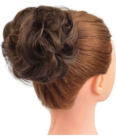 1 Piece Messy Hair Bun Chignon Ponytail in Medium Brown - Wavy Curly Hair Scrunchie Extension for Women - Buy Online on GoSupps.com