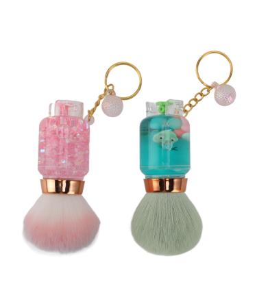 2pc Scream Blush Brush With Keychain Transparent Handle Synthetic Shed Foundation Blush Brush Green Pink
