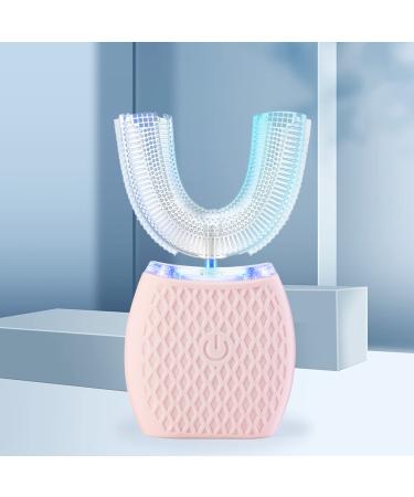 ksoia Ultrasonic Toothbrush Adult Electric Toothbrush Sonic Toothbrush 360  Oral Cleaning Wireless Charging & LED Light|IPX7 Waterproof U-Shaped Brush Head Protects Gums (Pink)