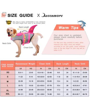 Queenmore Dog Life Jacket - Adjustable High Buoyancy Swim Vest for Medium Dogs - Durable Ripstop with Rescue Handle - XXL Pink Shark Design - Buy Online on GoSupps.com