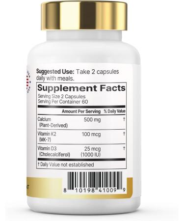 VXICDE Calcium 500 mg with 100 mcg of Vitamin K2 | 60 Softgels | Absorbable Calcium Supplement | Non-GMO Gluten Free Calcium Supplement - Buy Online on GoSupps.com