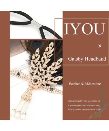 IYOU Crystal Flapper Headpiece Black Feather Gatsby Headband Wedding Party 1920s Hair Band Accessories for Women - Buy Online on GoSupps.com