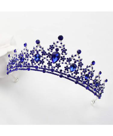FORSEVEN Crystal Wedding Crown Tiara - Rhinestone Decor Headband for Women & Girls - Blue Princess Bridal Hair Ornament - Buy Online on GoSupps.com