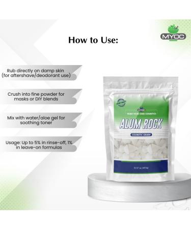  MYOC Alum Stone | Natural cosmetic-grade potassium alum crystals for DIY skincare deodorants aftershave and more 453 g - Buy Online on GoSupps.com