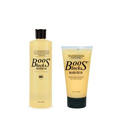 John Boos Block MYSCRM Essential Mystery Oil and Board Cream Care and Maintenance Set: Includes One 16 Ounce Bottle Mystery Oil and One 5 Ounce Tube Board Cream Care Set