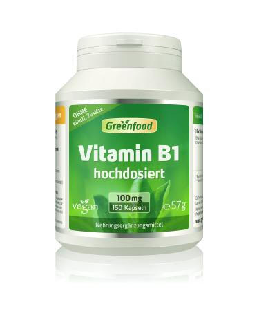 Vitamin B1 100 mg high dose 150 veggie capsules - WITHOUT artificial additives. Non-GMO. Vegan. 57 g (1 pack)