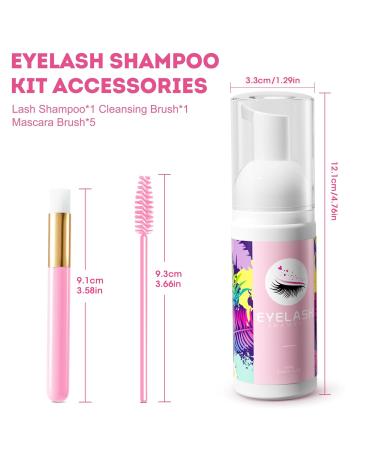 Buqikma Lash Shampoo for Eyelash Extensions - Gentle Foaming Cleanser Kit (60ml) with Brush for Salon & Home Care - Pink - Buy Online on GoSupps.com