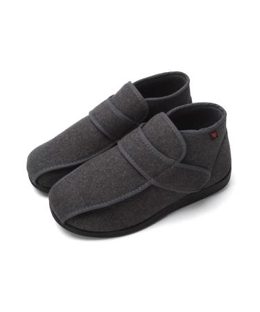 Men Swollen Feet Slippers Adjustable Easy Close Wide-Fitting Touch Close Bar-Strap Shoes for Men Arthritis Edema Indoor Closed Toe Diabetic Slippers 10.5 Gris