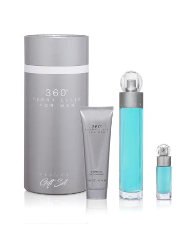 Perry Ellis 360 3-Piece Gift Set - Men's Cologne - 3.4 fl oz EDT 3 oz Shower Gel .25 fl oz EDT mini travel spray - fresh woody citrus aquatic long-lasting gift idea - Buy Online on GoSupps.com