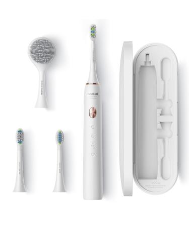 SOOCAS Electric Toothbrush for Adults Rechargeable Electric Toothbrush with Travel Case 3 Toothbrush Replacement Heads 4 Modes 2 Mins Smart Timer 4 Hours Charge Lasts 30 Days X3U-NEW White