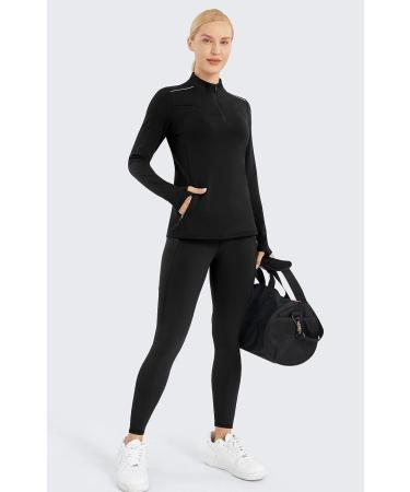 PERSIT Women's 1/4 Zip Fleece Pullover with Thumbholes | Long Sleeve Thermal Top for Running - Black - Medium - Buy Online on GoSupps.com