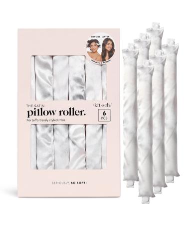Kitsch Satin Pillow Rollers for Hair - Soft Rollers for Hair during Sleep | Softer than Silk Rollers for Hair Styling | Satin Rollers for All Hair Types | Heatless Satin Hair Curler, 6pc (Marble)