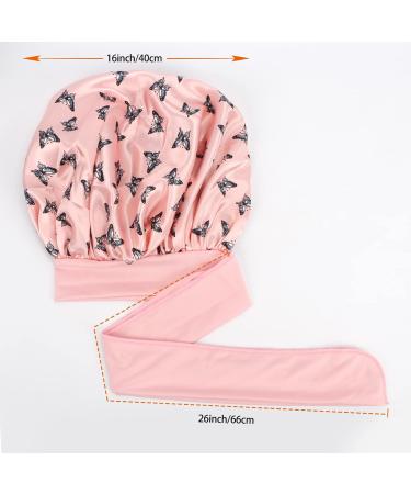 Arqumi Satin Sleeping Bonnet - Large Adjustable Pink Satin Sleep Cap with Butterfly Pattern - Buy Online on GoSupps.com