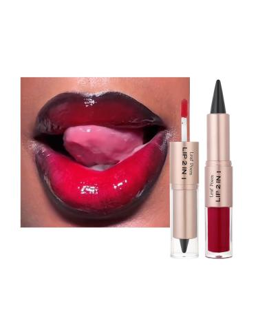 Beliky Girl 2-in-1 Double-Ended Lip Pencil and Liquid Lipstick Moisturizing Plumping Glossy Mirror-Effect Long-Lasting and Highly Pigmented Sculpt Velvet - Versatile Makeup for Women (#02)