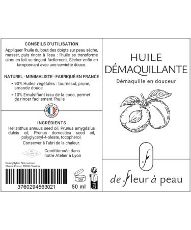 De Fleur Peau - Huile d maquillante - Prune et amande douce | Ingr dients purs - 50 ml - Buy Online on GoSupps.com