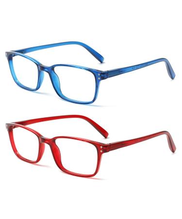 Cojwis reading glasses 2 Pack Blue Light block glasses of feather hinge anti -dizzy women and men light glasses (1 red 1 blue 0.50 x) 1 red 1 blue 0.5 x
