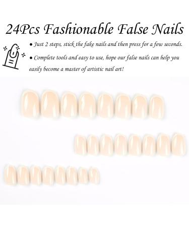 French False Nails 24Pcs Nude Almond Full Cover Press on Nails with Glue - White French Nail Tips for Women Girls | Nails Art #XRFS - Buy Online on GoSupps.com