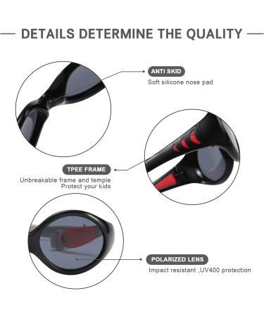 DUCO Baby Polarized Sunglasses with Strap | UV Protection for Newborn Toddler 0-24 Months | Flexible Infant Sunglasses 0-2 Years | Black Frame Red Temple - Buy Online on GoSupps.com
