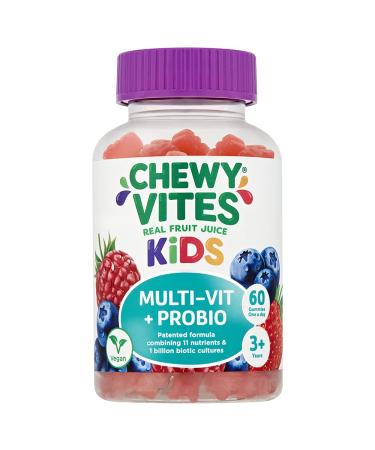 Chewy Vites Kids | Multi-Vit & Probio 60 Gummy Vitamins | 11 Essential Nutrients| 1 Billion Cultures |2 Months Supply | Real Fruit Juice | Vegan | 3 Year+ 60 Count (Pack of 1) Kids Multi-Vit & Probio - Buy Online on GoSupps.com