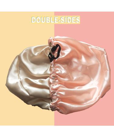 Ladaypoa 2-Piece Satin Sleeping Cap for Women - Double-Layer Adjustable Silk Hood for Curly Hair - Pink & Black - Buy Online on GoSupps.com