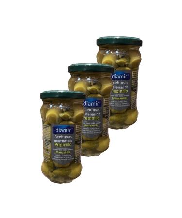 diamir Lot 3x Green olive stuffed with pickles - Jar 300g