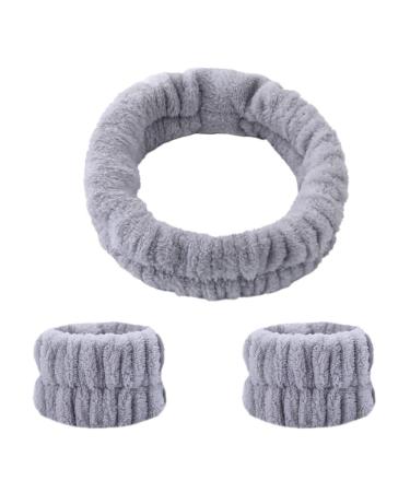 CAZSTYK Wrist Washband Headband Microfiber Wrist Wash Towel Bands Wristband Scrunchies for Washing Face Absorbent Sweatband Grey
