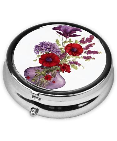 Buy Poppy Flower Round Pill Box - 3 Compartment Mini Portable Travel Organizer for Vitamins & Medicine - Buy Online on GoSupps.com