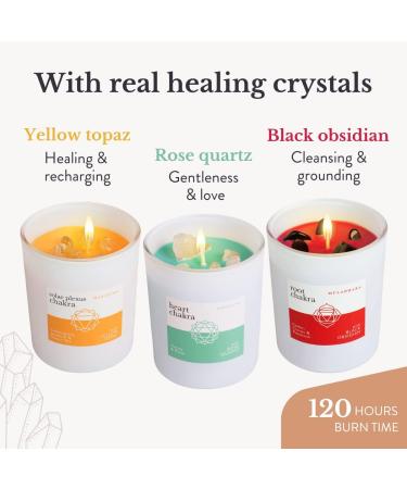 Chakra Abundance Candle Set of 3 with Crystals | Aromatherapy Meditation Yoga & Reiki Gifts | Mindfulness Candle Box - Buy Online on GoSupps.com
