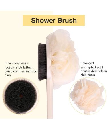2 Pack Long Handle Shower Body Brush with Soft Bristles and Loofah - Exfoliating Bath Brushes for Women and Men - Buy Online on GoSupps.com