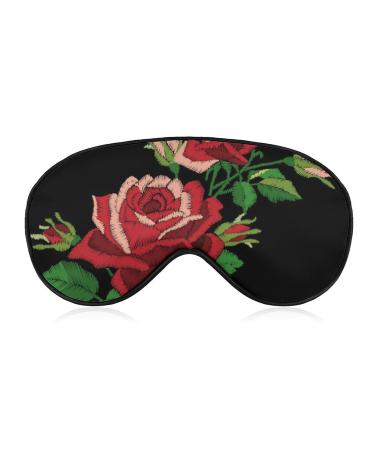 Soft Blackout Eye Mask for Sleeping with Adjustable Straps Embroidery Rose Floral Sleep Mask for Women Vintage Unique Flower No Pressure Eye Mask for Travel