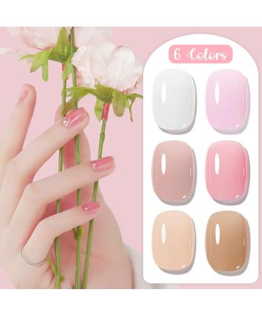 INPING Jelly Gel Nail Polish Set - 6 Colors Nude Pink, Milky White, Sakura Pink, Natural Brown | Soak Off UV/LED Gel Varnish for Women | Home Salon Manicure Kit - Buy Online on GoSupps.com