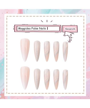 Glitter Pink Extra Long Press on Nails - 24pcs Ballet Fake Nails with Glue Sticker for Women and Girls - Buy Online on GoSupps.com