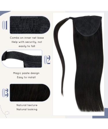 Black Braid Hair Extension - 80g Real Human Hair Ponytail - 50cm Remy Straight Black #1b - Buy Online on GoSupps.com