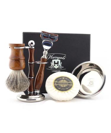 Haryali London Premium 5-part men's care set classic shaving set 5 razor razor brush shaving bowl shaving set made of wood