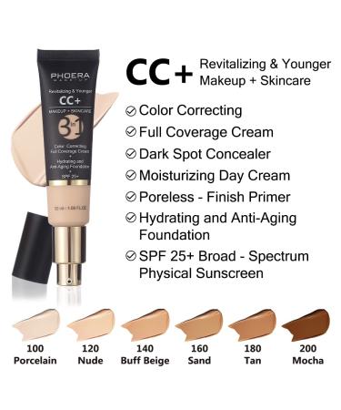 Lezero Moisturizer CC Cream with SPF 25+ | Color Correcting & Anti-Aging Foundation Makeup | 1.08 oz (180 Tan) - Buy Online on GoSupps.com