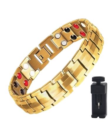 Far-infrared-ion bracelet 2024 New magnetic hardship for men titanium bracelet 4 elements Double-row magnet bracelet Health Energy bracelet with clock limied remover gold