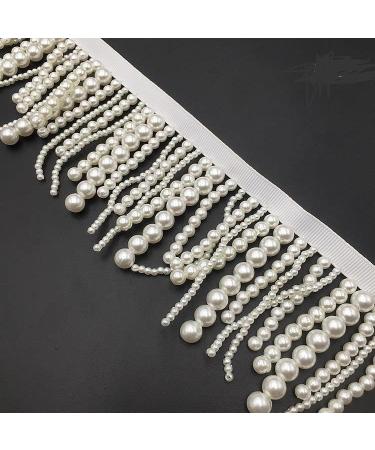 Yulakes 1 Yard White Black Pearl Fringe Beaded Lace Trim for Garments & Decor - White Color Option - Buy Online on GoSupps.com