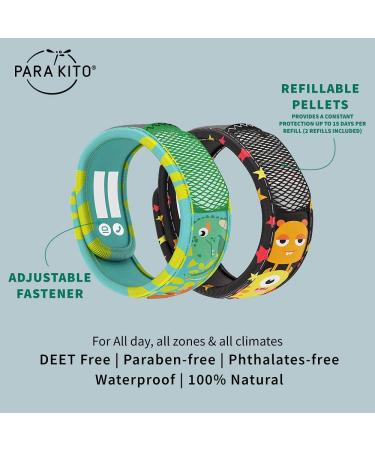 PARA'KITO Kids Mosquito Repellent Pack - 2 Wristbands & 2 Refills Monster/Green Dinosaur - Buy Online on GoSupps.com