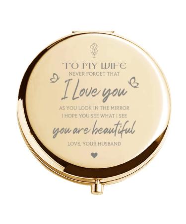 HTOTNGIFT Mothers Day Romantic Gifts for Wife Her  Funny for Her Women  I Love You Wife Gifts from Husband Gold Compact Mirror Gift Ideas for Wedding  Birthday  Anniversary