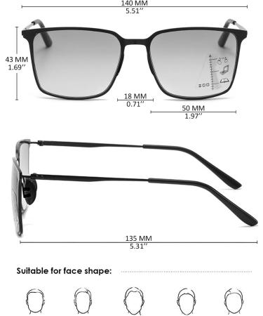 Buy Koosufa Progressive Reading Glasses | Multifocus Sun Reading Glasses with UV Protection & Blue Light Filter | Men's Large Metal Sunglasses - Various Strengths Available - Buy Online on GoSupps.com