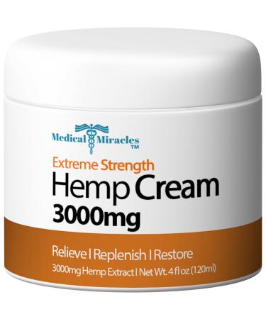 Medical Miracles Hemp Relief Cream - Ideal for Arthritis Neuropathy Muscles Joints Neck Back Elbows Hands Feet and Knees - Proudly Made in USA (3000mg)
