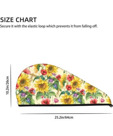 Hair Towel Wrap - Quick Drying Hair Turban with Button | Sunflower Cornflower Poppy Design - Buy Online on GoSupps.com